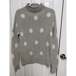 J Crew Always Merino Wool Sweater L Gray Cream Polka Dot Mock Turtleneck Cozy